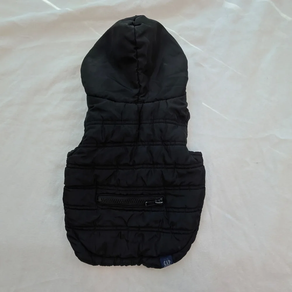 Gap Puffer Vest Dog Small Black Excellent Quilted Hooded Fleece Lined Jacket